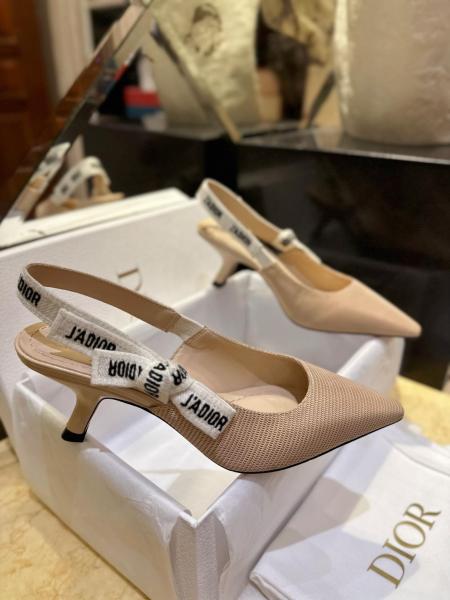 DIOR J'Adior Fabric Irregular Heel High Heels 6.5cm Women's Nude