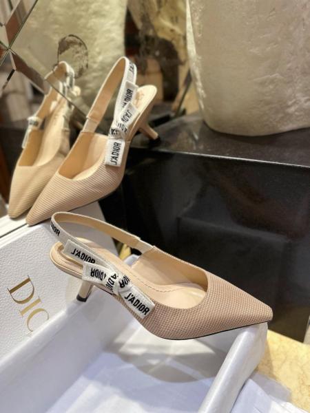 DIOR J'Adior Fabric Irregular Heel High Heels 6.5cm Women's Nude