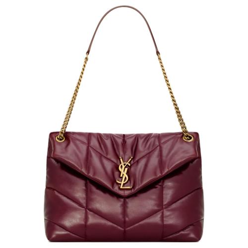 SAINT LAURENT PUFFER Leather Crossbody Bag, Shoulder Bag Medium Women's Dark Gemstone Red 577475-AAFE1-6593 size L35*W13.5*H23cm