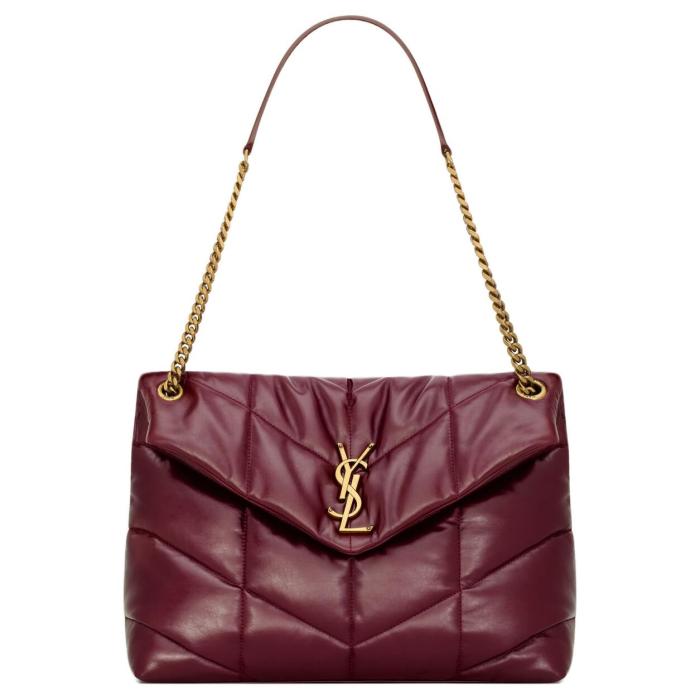 SAINT LAURENT PUFFER Leather Crossbody Bag, Shoulder Bag Medium Women's Dark Gemstone Red 577475-AAFE1-6593 size L35*W13.5*H23cm