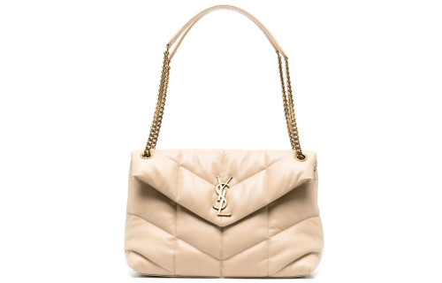 SAINT LAURENT LOULOU Lambskin Puffer Cloud Bag, Pillow Bag, Chain Shoulder Bag, Crossbody Bag Women's Beige 577475-1EL07-9141 size L35*W13*H25