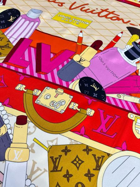 LOUIS VUITTON Mulberry Silk Scarves Women's Rose Red