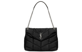 SAINT LAURENT LOULOUPUFFER Sheepskin Cloud Bag, Pillow Bag, Crossbody Bag, Shoulder Bag Medium Women's Black 577475-1EL00-1000 size L35*W13.5*H23cm
