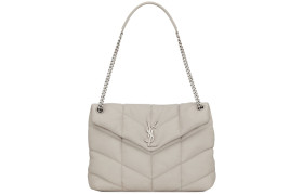 SAINT LAURENT LOULOUPUFFER Quilting Lambskin Cloud Pillow Bag, Crossbody Bag, Shoulder Bag Women's White 577475-1EL00-9207 size L35*W13.5*H23cm