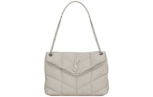 SAINT LAURENT LOULOUPUFFER Quilting Lambskin Cloud Pillow Bag, Crossbody Bag, Shoulder Bag Women's White 577475-1EL00-9207 size L35*W13.5*H23cm