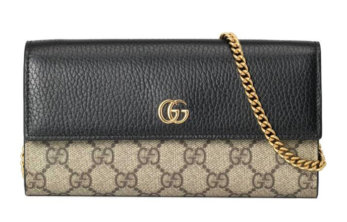 GUCCI Marmont Canvas With Leather Chain Wallet, Crossbody Bag, Shoulder Bag Women's Brown & Black 546585-17WAG-1283 size Open: L19.05*H17.78cm Closed: L19.05*H10.16cm
