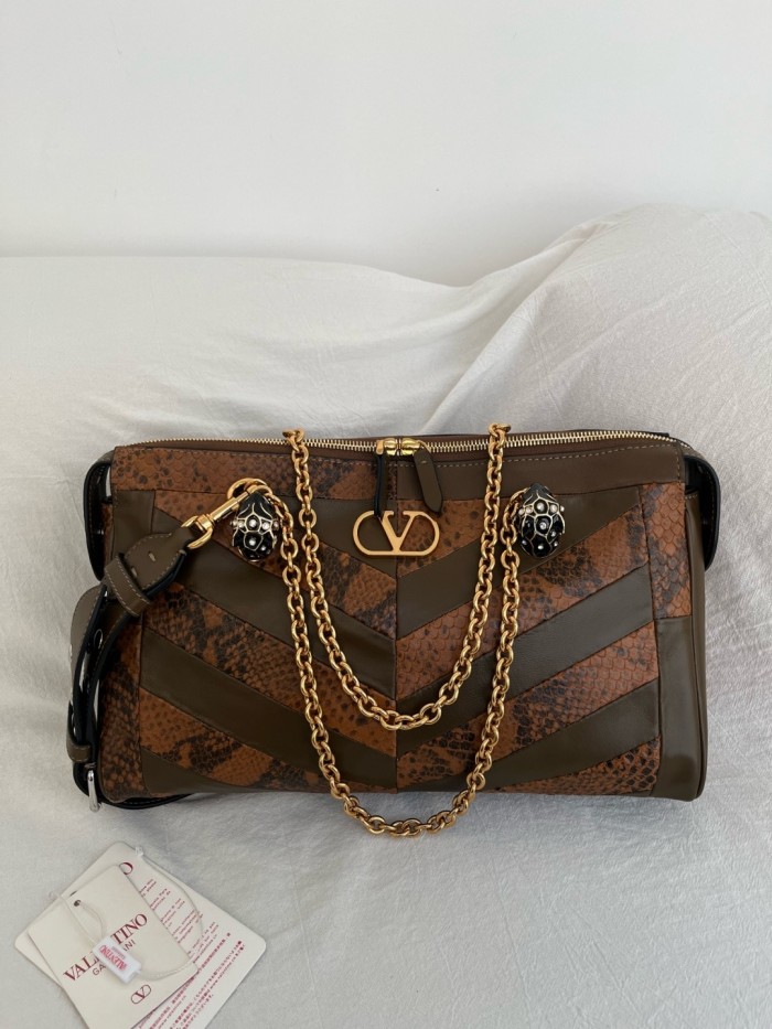 Valentino Garavani Python Skin Shoulder Bag Medium Women's Brown WB0S70DZD-4JR size L33*W9*H19.5cm