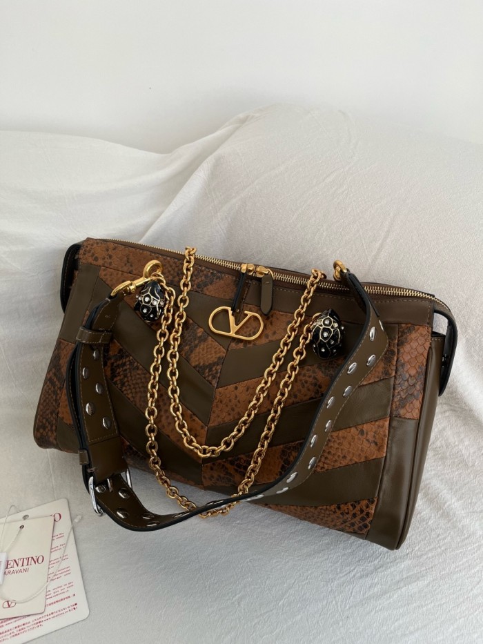 Valentino Garavani Python Skin Shoulder Bag Medium Women's Brown WB0S70DZD-4JR size L33*W9*H19.5cm