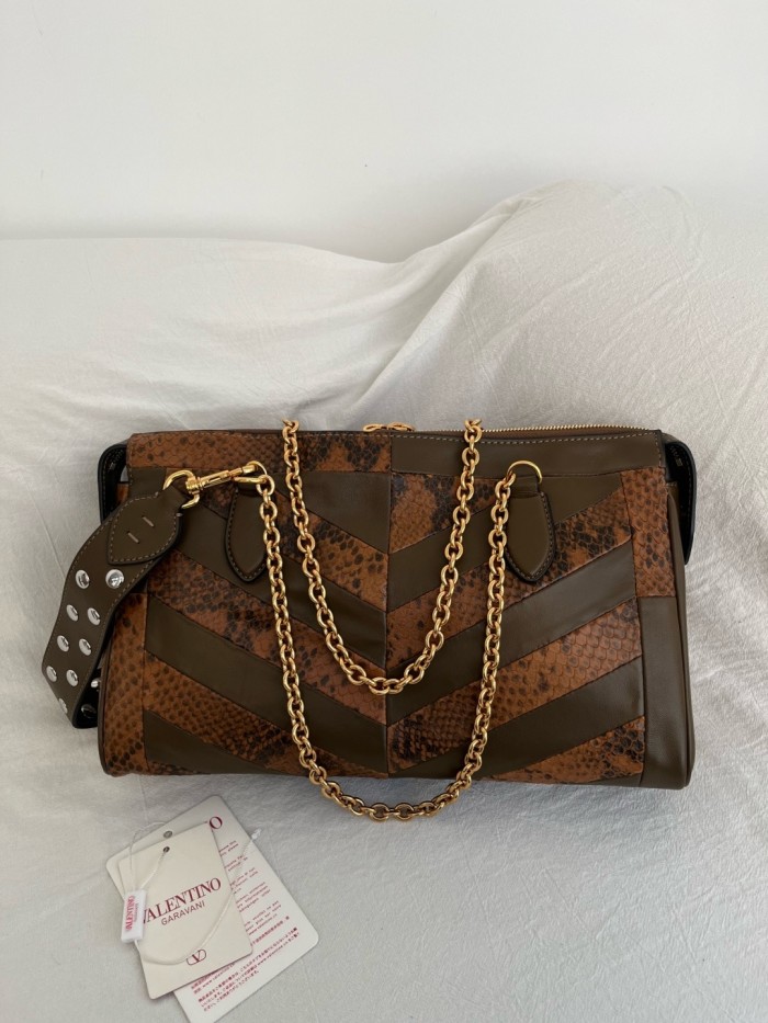 Valentino Garavani Python Skin Shoulder Bag Medium Women's Brown WB0S70DZD-4JR size L33*W9*H19.5cm