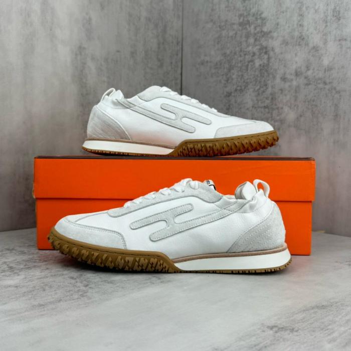 HERMES Jet Leather Low top Casual Shoes White