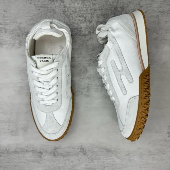 HERMES Jet Leather Low top Casual Shoes White