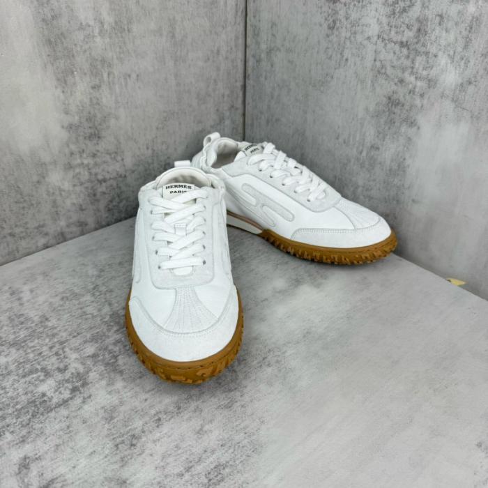 HERMES Jet Leather Low top Casual Shoes White