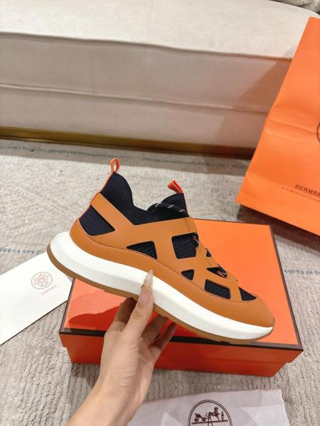 HERMES Katana Low top Casual Shoes Men's Orange Brown