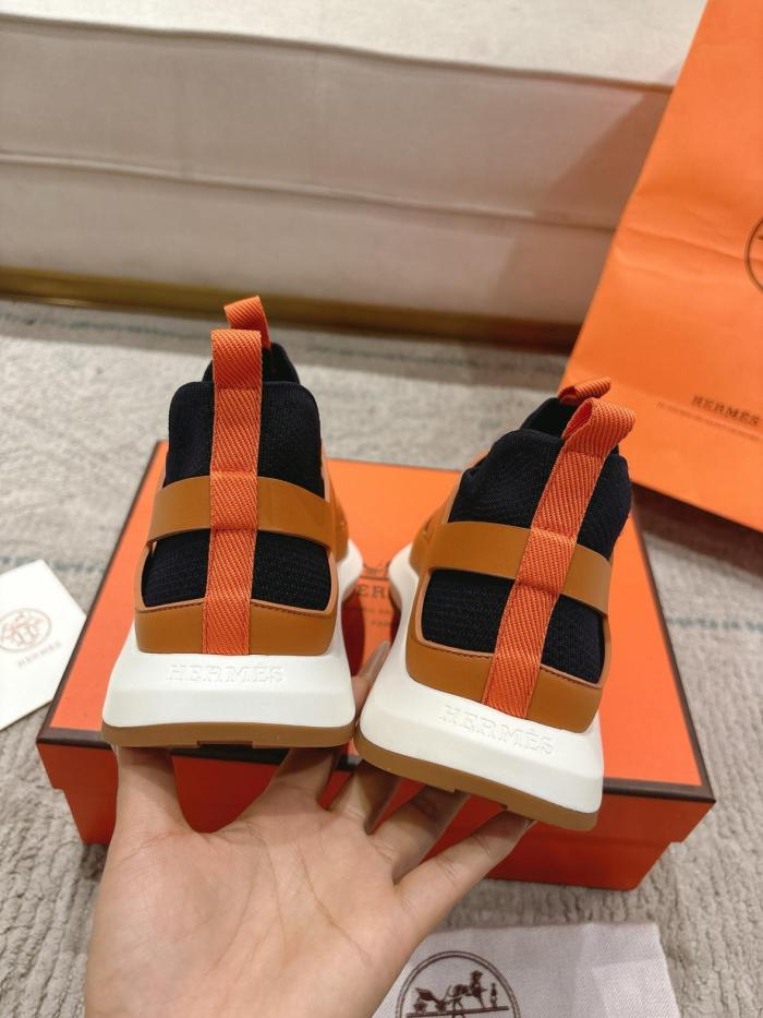 HERMES Katana Low top Casual Shoes Men's Orange Brown