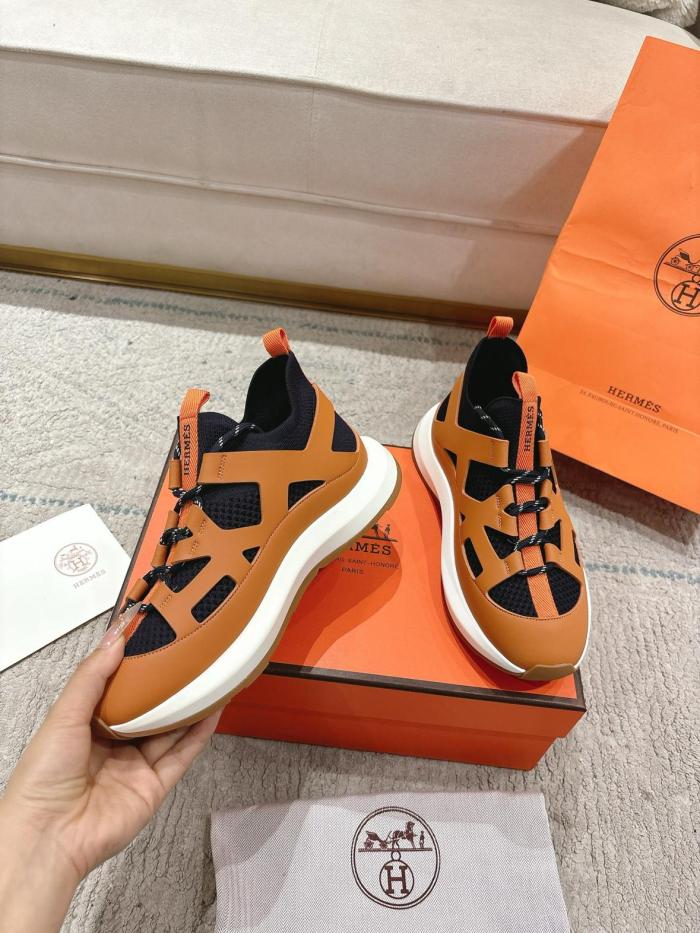 HERMES Katana Low top Casual Shoes Men's Orange Brown