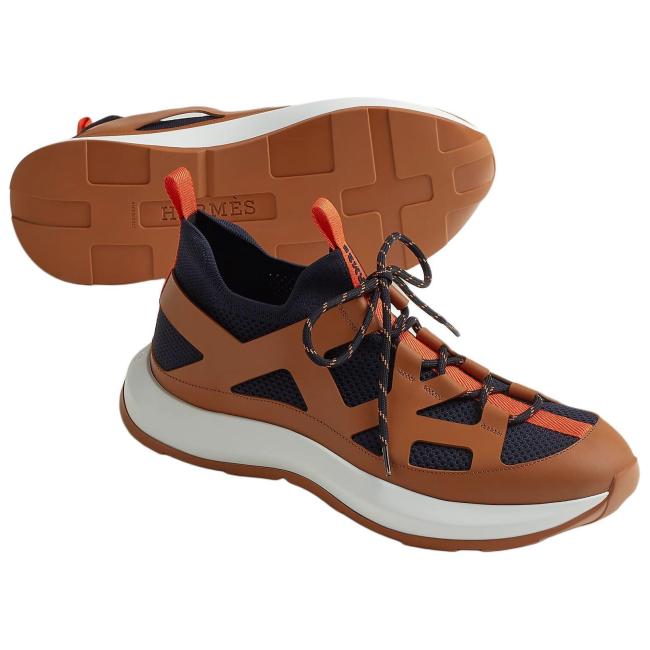 HERMES Katana Low top Casual Shoes Men's Orange Brown
