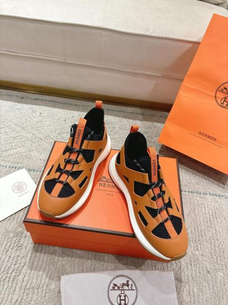 HERMES Katana Low top Casual Shoes Men's Orange Brown