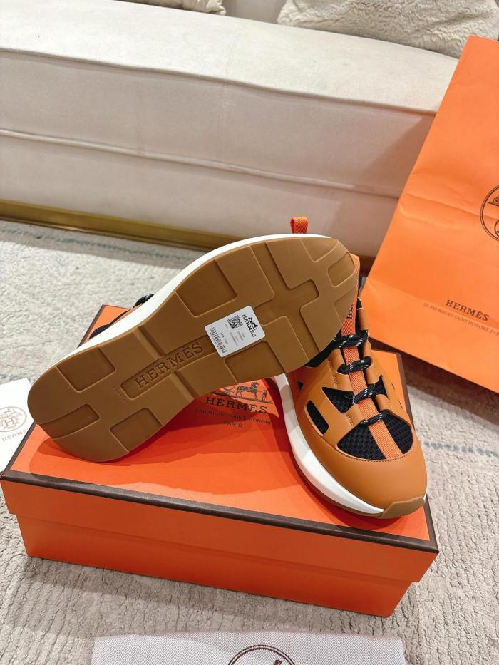 HERMES Katana Low top Casual Shoes Men's Orange Brown