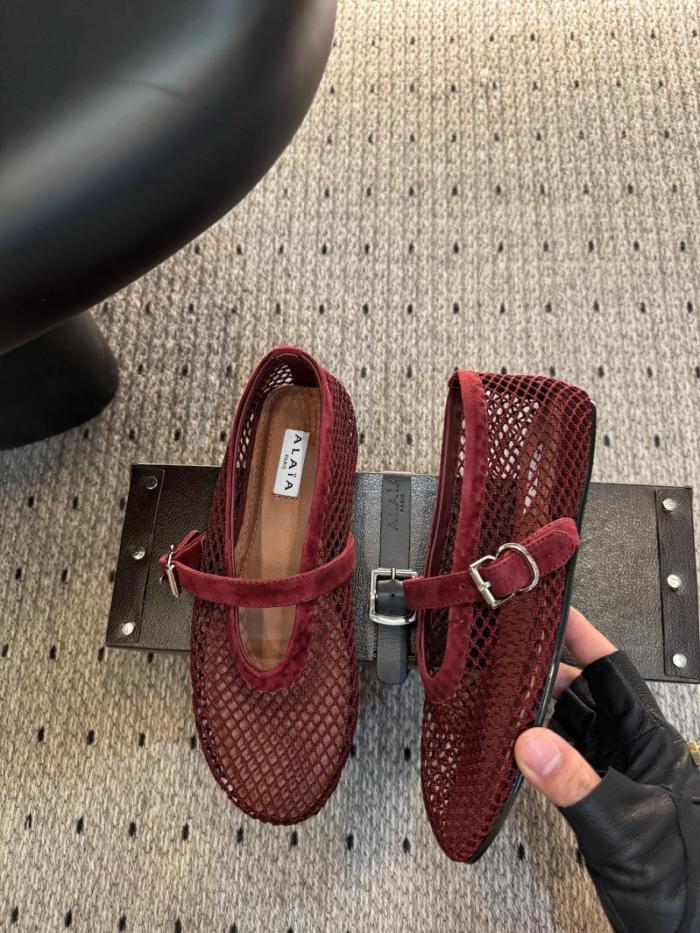 Flat Mary Jane Shoes Women's Red