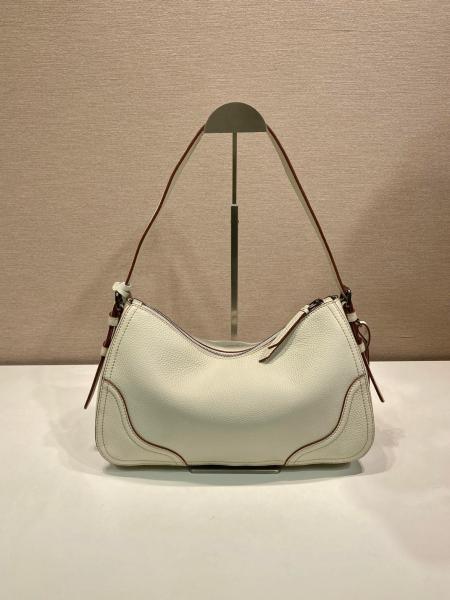 PRADA Aimee Deerskin Shoulder Bag Large Women's Beige 1BC280_2HIK_F0K74_V_OOO size L36cm W11cm H20cm