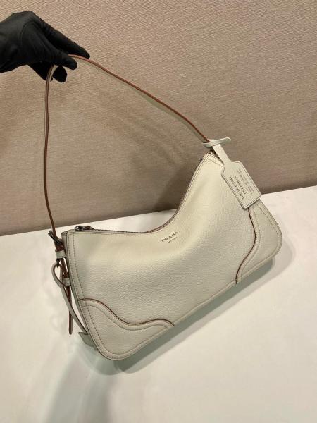 PRADA Aimee Deerskin Shoulder Bag Large Women's Beige 1BC280_2HIK_F0K74_V_OOO size L36cm W11cm H20cm