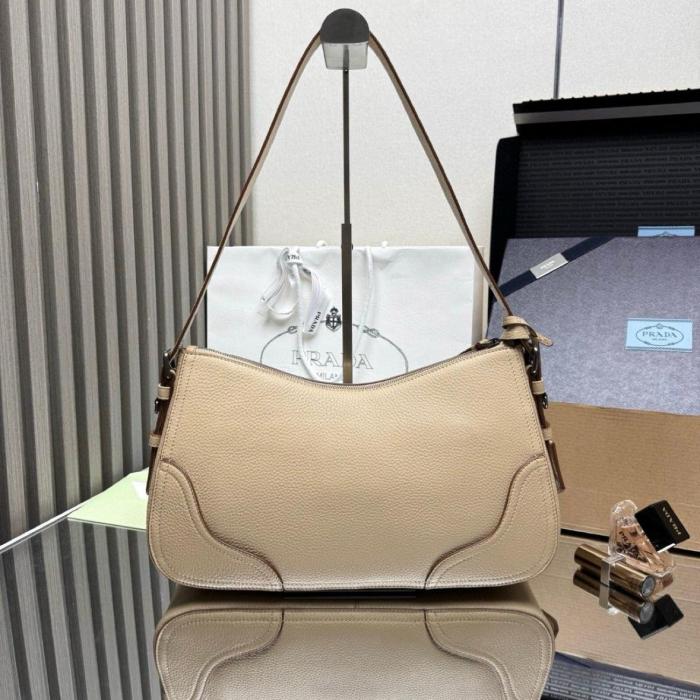 PRADA Deerskin Shoulder Bag Large Women's Sandy Beige 1BC280_2HIK_F0036 size L36cm W11cm H20cm