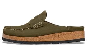 Birkenstock Suede Closed Toe Slippers Unisex Olive Green Narrow