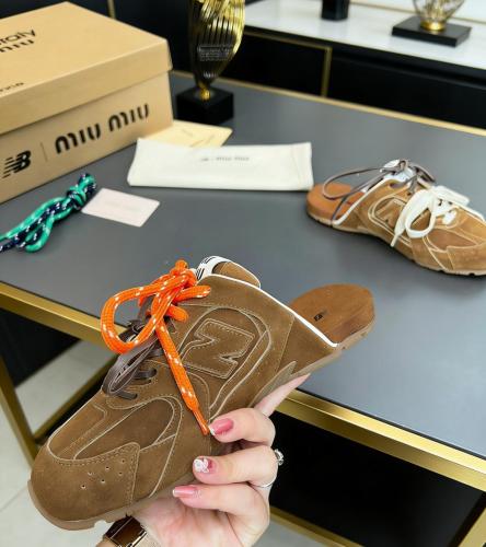 New Balance x MIU MIU Closed Toe Slippers Women's Brown