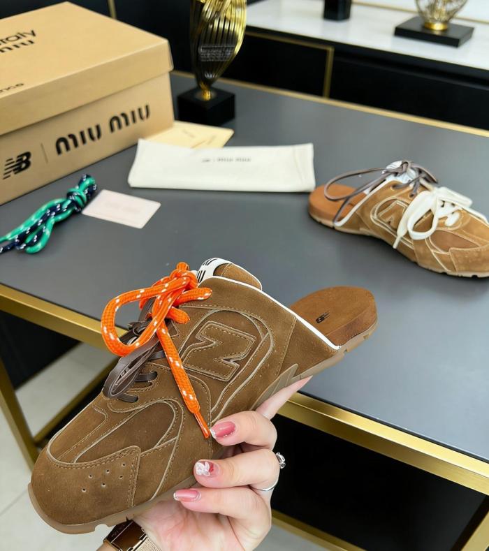 New Balance x MIU MIU Closed Toe Slippers Women's Brown