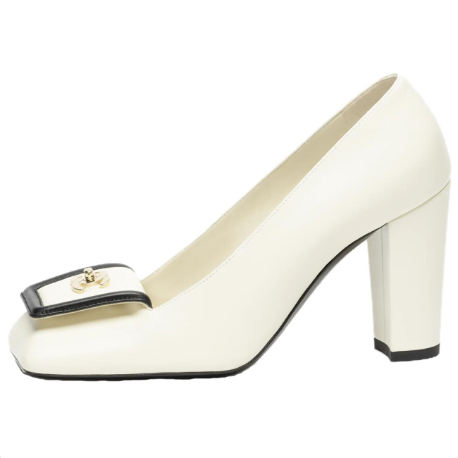 CHANEL SS26 Sheepskin Chunky Heel High Heels 9cm Women's Ivory White And Black
