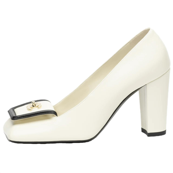 CHANEL SS26 Sheepskin Chunky Heel High Heels 9cm Women's Ivory White And Black