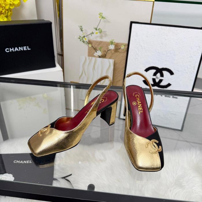 Chanel Slingback heels gold black