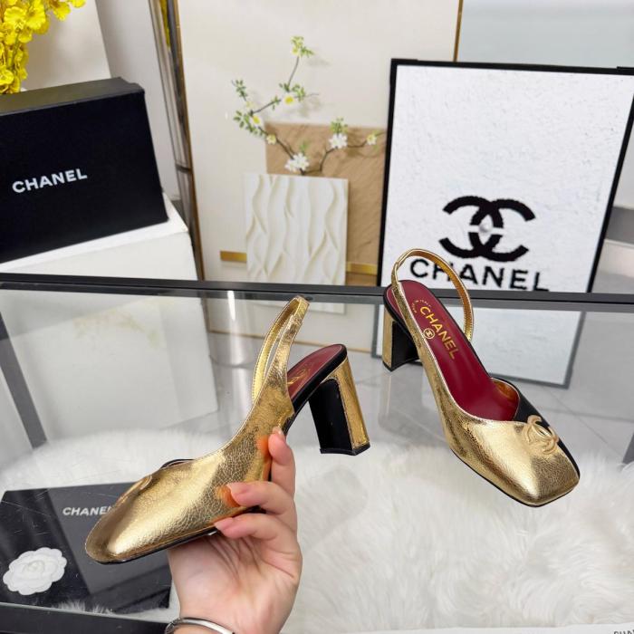 Chanel Slingback heels gold black