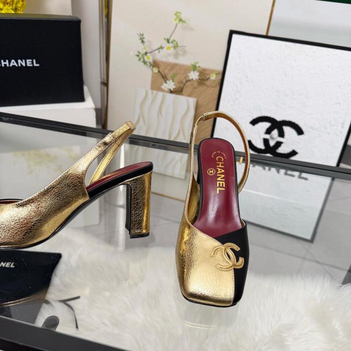 Chanel Slingback heels gold black