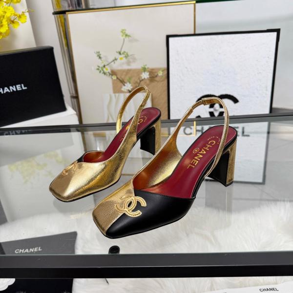 Chanel Slingback heels gold black