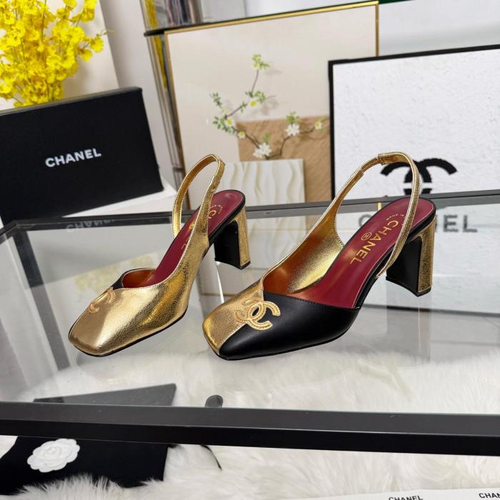 Chanel Slingback heels gold black