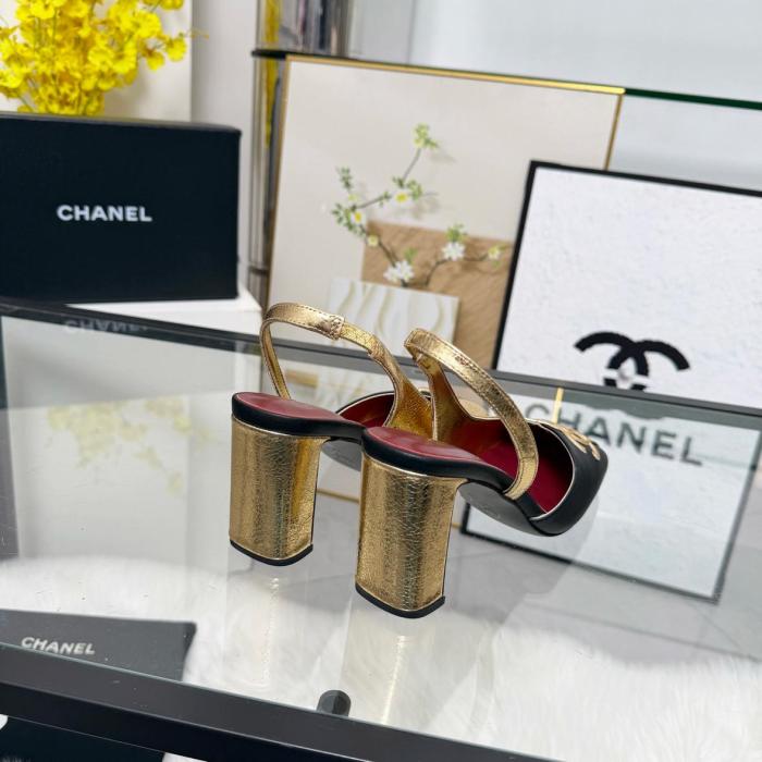 Chanel Slingback heels gold black