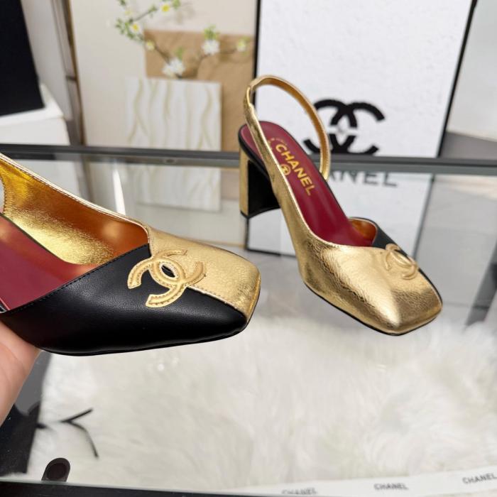 Chanel Slingback heels gold black