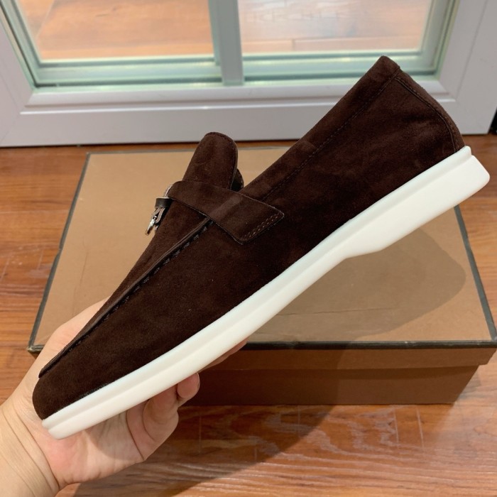 Loro Piana Summer Charms Walk Suede Loafers Dark Brown