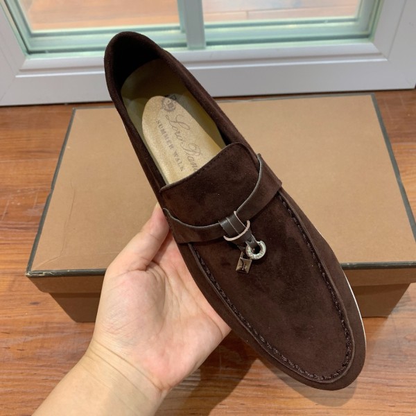Loro Piana Summer Charms Walk Suede Loafers Dark Brown