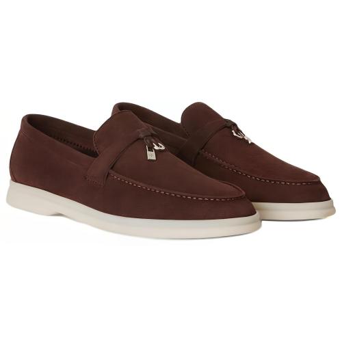 Loro Piana Summer Charms Walk Suede Loafers Dark Brown