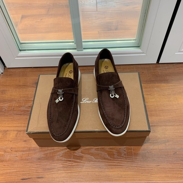 Loro Piana Summer Charms Walk Suede Loafers Dark Brown
