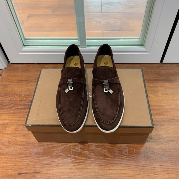 Loro Piana Summer Charms Walk Suede Loafers Dark Brown