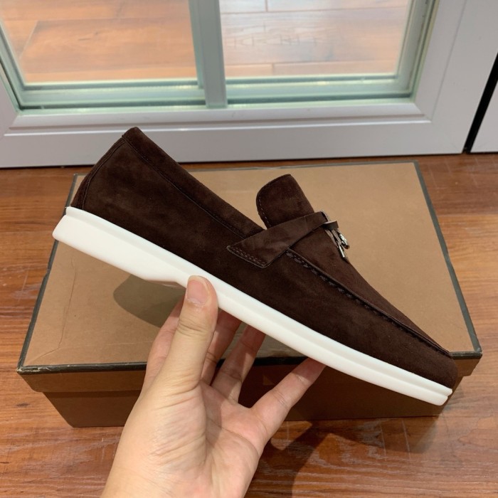 Loro Piana Summer Charms Walk Suede Loafers Dark Brown
