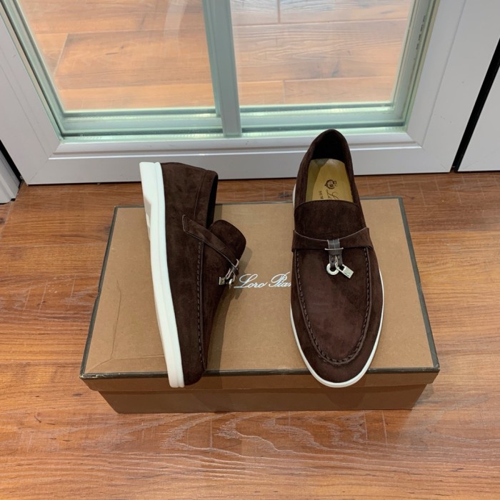 Loro Piana Summer Charms Walk Suede Loafers Dark Brown