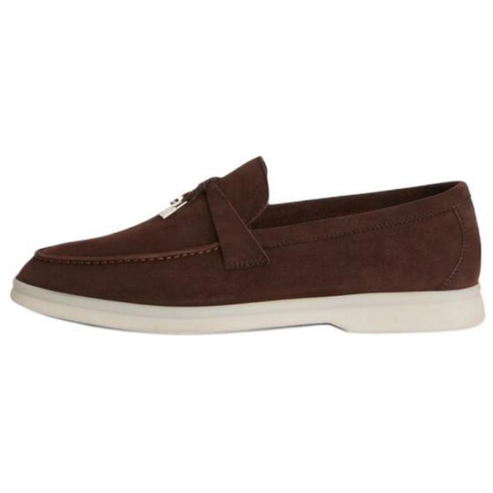 Loro Piana Summer Charms Walk Suede Loafers Dark Brown