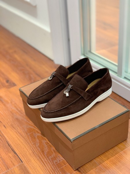 Loro Piana Summer Charms Walk Suede Loafers Dark Brown