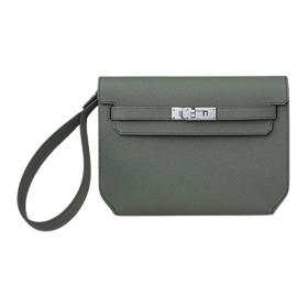 HERMES Kelly Depeches Epsom Leather Clutch Men's 63 Vert Amande Almond Green H078397CK63 size 25*19.5*4cm