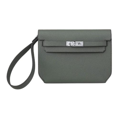 HERMES Kelly Depeches Epsom Leather Clutch Men's 63 Vert Amande Almond Green H078397CK63 size 25*19.5*4cm