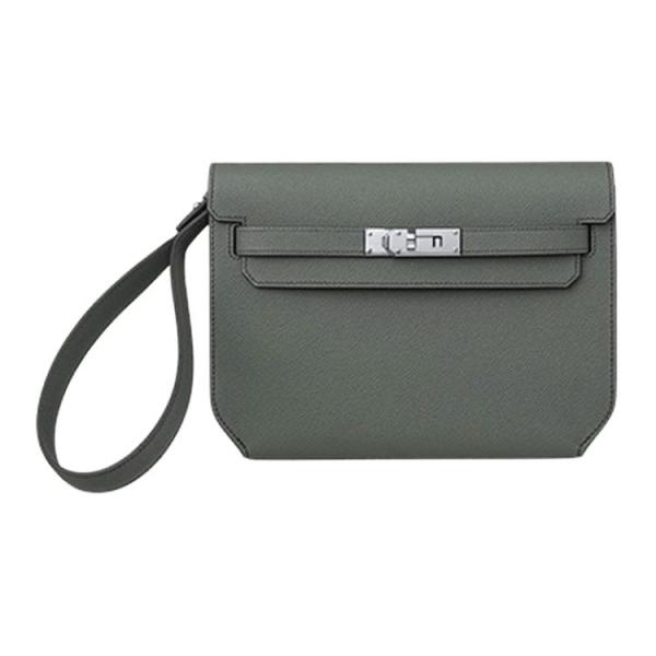 HERMES Kelly Depeches Epsom Leather Clutch Men's 63 Vert Amande Almond Green H078397CK63 size 25*19.5*4cm